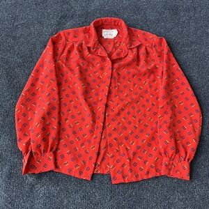 Vintage Pendleton Shirt Womens 4 Red Geometric Button Front Made USA 80s